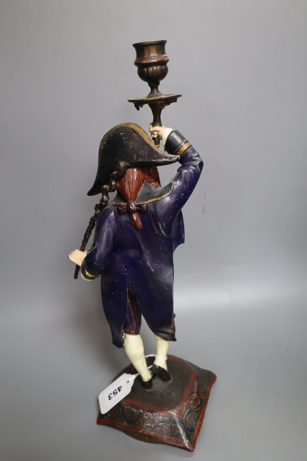 A pair of late 19th century French spelter figural candlesticks, height 41cm